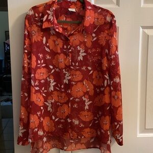 CAbi Red and Orange Floral Blouse